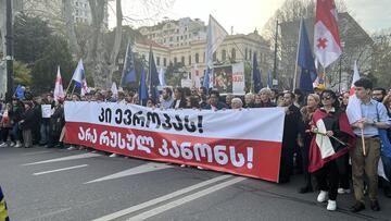 Protesters in Tbilisi against the reintroduced Russian-style "foreign agent" law. Photo: Netgazeti.ge