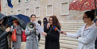 Investigative journalist Aurora Velaj during the protest (photo by Erisa Kryeziu - Citizens Channel)