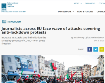 Journalists across EU face wave of attacks covering anti-lockdown protests