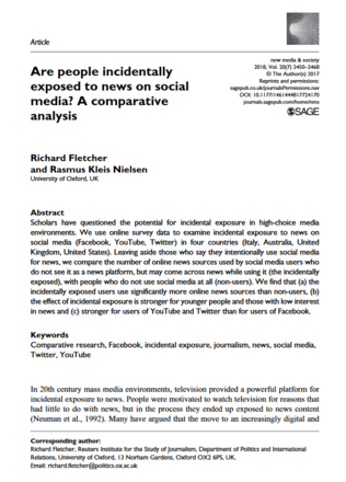 Are people incidentally exposed to news on social media? A comparative analysis 