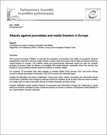 Council of Europe - Attacks against journalists and media freedom in Europe 