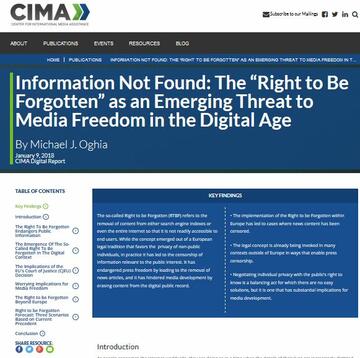 Information Not Found: The “Right to be Forgotten” as an Emerging Threat to Media Freedom in the Digital Age
