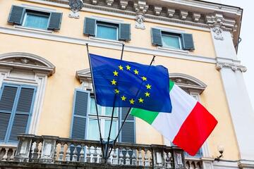 Italian and European union flags at building in Rome