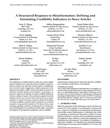 A Structured Response to Misinformation: Defining and Annotating Credibility Indicators in News Articles A Structured Response to Misinformation: Defining and Annotating Credibility Indicators in News Articles