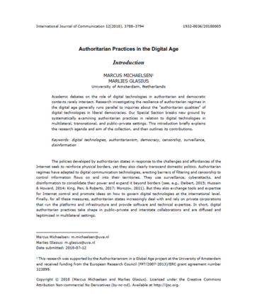 Authoritarian Practices in the Digital Age - Introduction Authoritarian Practices in the Digital Age - Introduction