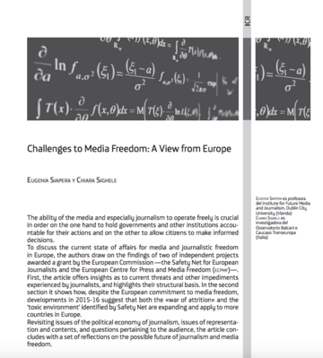 Challenges to Media Freedom: A view from Europe Challenges to Media Freedom: A view from Europe
