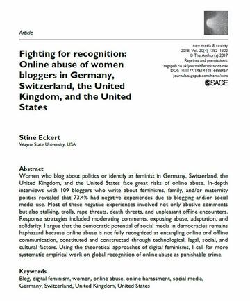 Fighting for recognition: Online abuse of women bloggers in Germany, Switzerland, the United Kingdom, and the United States