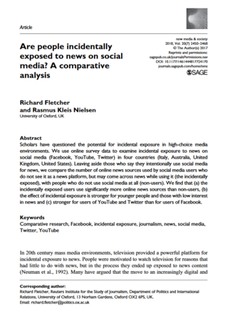 Are people incidentally exposed to news on social media? A comparative analysis Are people incidentally exposed to news on social media? A comparative analysis