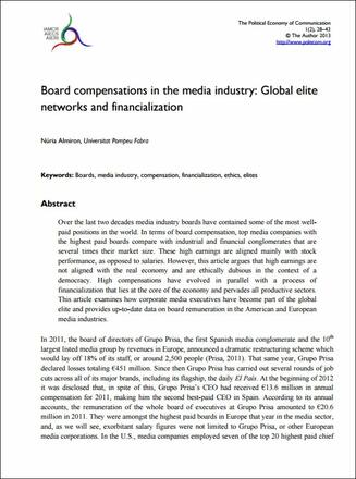 Board Compensations in the Media Industry: Global Elite Networks and Financialization 