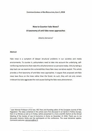 How to Counter Fake News? A taxonomy of anti-fake news approaches How to Counter Fake News? A taxonomy of anti-fake news approaches