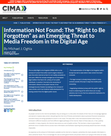 Information Not Found: The “Right to Be Forgotten” as an Emerging Threat to Media Freedom in the Digital Age