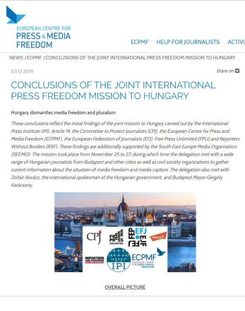Joint International Press Freedom Mission to Hungary: Conclusions Joint International Press Freedom Mission to Hungary: Conclusions
