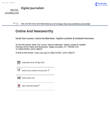 Online and Newsworthy: Have Online Sources Changed Journalism? Online and Newsworthy: Have Online Sources Changed Journalism?