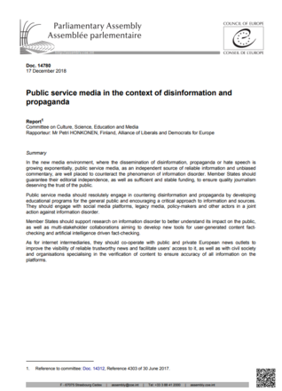 Public Service Media in the context of disinformation and propaganda Public Service Media in the context of disinformation and propaganda