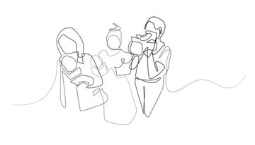 Continuous line drawing of journalists